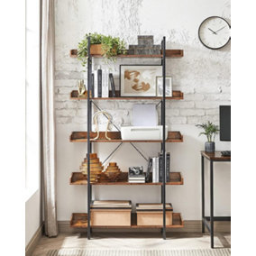 VASAGLE Bookcase, 5 Tier Shelf Unit, Spacious Storage Shelves, Simple Assembly, Living Room, Bedroom, Home Office, Industry