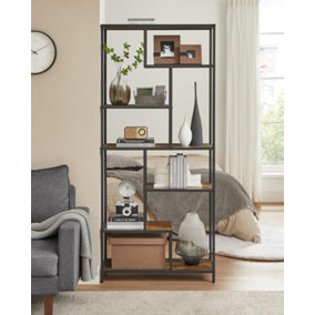 VASAGLE Bookcase, 6-Tier Bookcase, Geometric Display Shelf, Standing Storage Shelf, Rustic Brown and Black