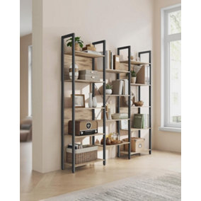 VASAGLE Bookcase, Bookshelf with 14 Shelves, Storage Rack, Sturdy Frame, Shelf Unit, Industrial, Camel Brown and Ink Black