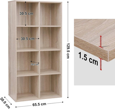 VASAGLE Bookcase, Wooden Bookshelf with 8 Compartments, Floor Standing ...