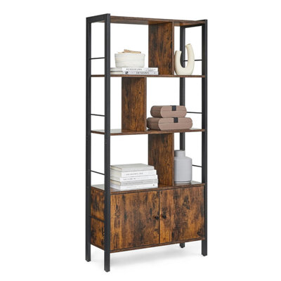 Vasagle Bookshelf, Storage Shelf, Large Bookcase with Doors, 4 Shelves ...