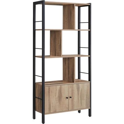 VASAGLE Bookshelf, Storage Shelf, Large Bookcase with Doors, 4 Shelves, Steel Structure, Industrial Style, for Living Room, Office