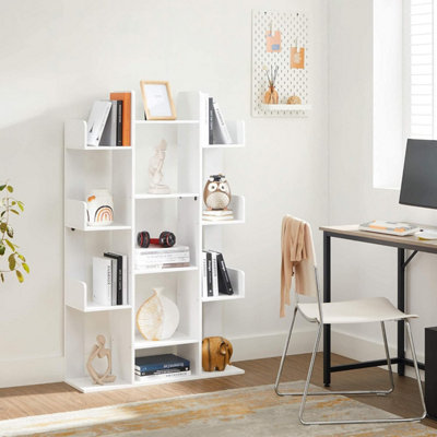 VASAGLE Bookshelf, Tree-Shaped Bookcase with 13 Storage Shelves, with Rounded Corners, White