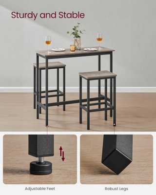 VASAGLE Breakfast Bar Table Set with 2 Stools, Dining Table Set