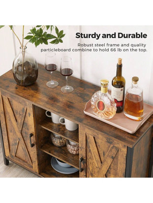 VASAGLE Buffet Table Sideboard Storage Cabinet With Cupboard And Shelves Barn Doors