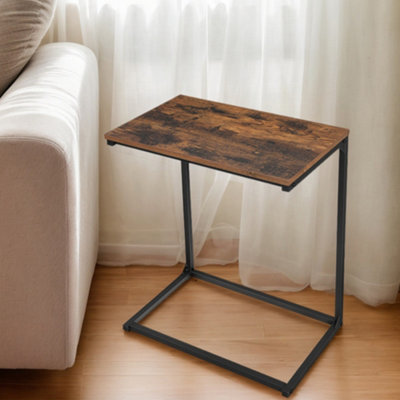 VASAGLE C-Shaped Side Table, Laptop End Table, Steel, for Living Room Bedroom, Industrial, Rustic Brown and Black