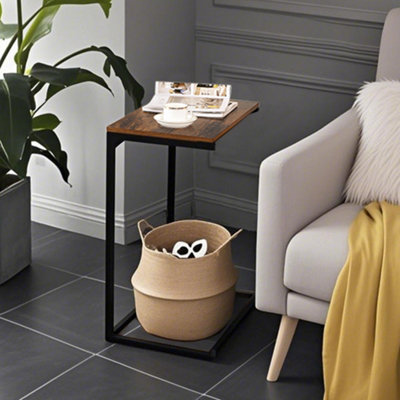 VASAGLE C-Shaped Side Table, Laptop End Table, Steel, for Living Room Bedroom, Industrial, Rustic Brown and Black