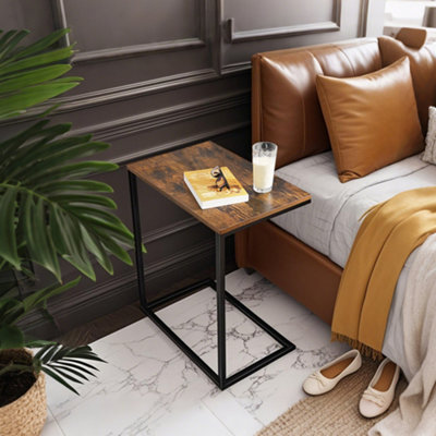 VASAGLE C-Shaped Side Table, Laptop End Table, Steel, for Living Room Bedroom, Industrial, Rustic Brown and Black