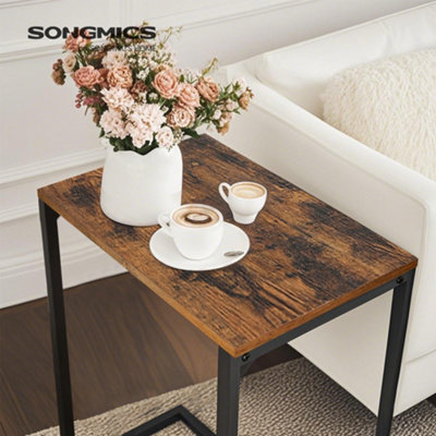 VASAGLE C-Shaped Side Table, Laptop End Table, Steel, for Living Room Bedroom, Industrial, Rustic Brown and Black