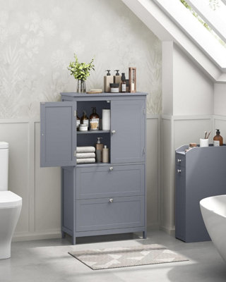 VASAGLE Cabinet, Storage Unit, Bathroom and Kitchen Storage Organizer, Freestanding, 2 Drawers and 2 Doors, Dove Grey