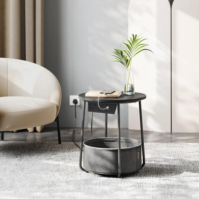 VASAGLE Charging End Table, Round Bedside Table with Power Outlets, USB ...