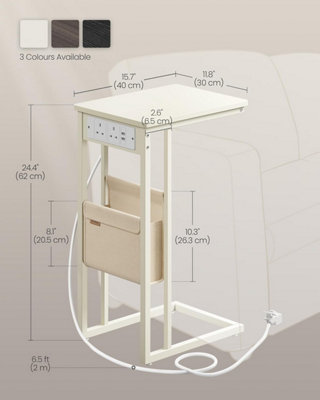 VASAGLE Charging Side Stand, C-Shaped Table with USB Hub and Storage, Cream White