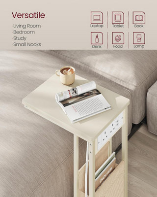 VASAGLE Charging Side Stand, C-Shaped Table with USB Hub and Storage, Cream White