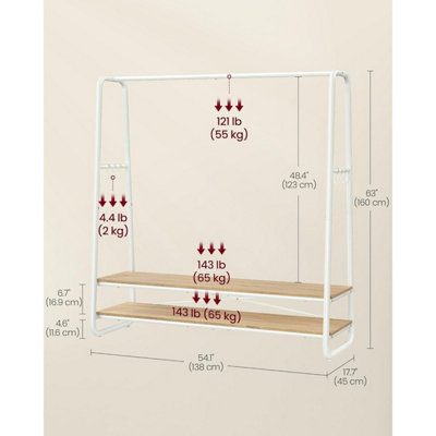 VASAGLE Clothing Storage Rack with Shelves, Garment Rail with Hooks ...