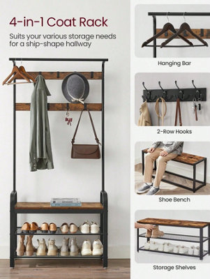 VASAGLE Coat Rack, Cloakroom Hallway Furniture With Removable Hooks ...