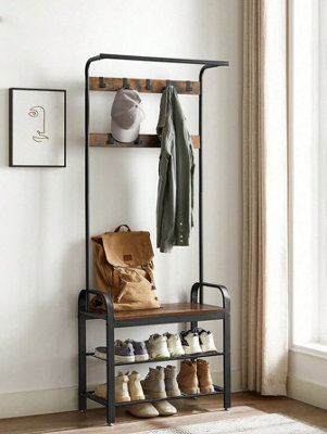 VASAGLE Coat Rack, Coat Stand With Shoe Storage Bench, 4-In-1Design ...