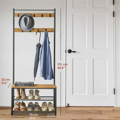 VASAGLE Coat Rack, Coat Stand With Shoe Storage Bench,Hall Troee With ...