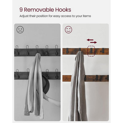 VASAGLE Coat Rack Hat and Coat Stand Hall Shoes Rack Umbrella Bag Stand with Removable Hooks Height 183cm Metal Vintage HSR40B - 5