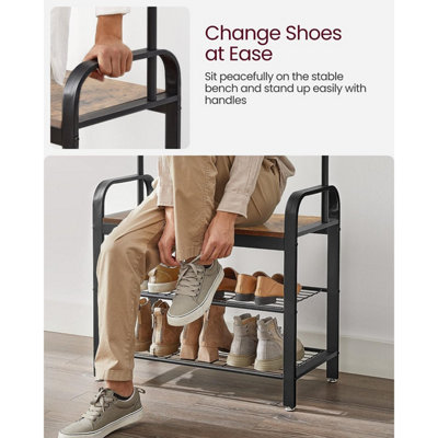 VASAGLE Coat Rack Hat and Coat Stand Hall Shoes Rack Umbrella Bag Stand with Removable Hooks Height 183cm Metal Vintage HSR40B - 6