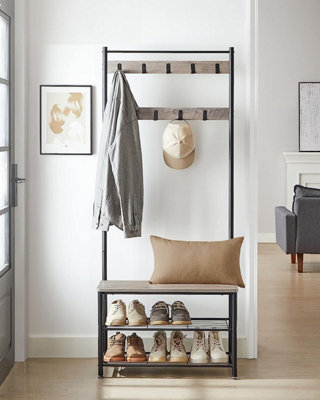 VASAGLE Coat Rack Stand, Coat Tree, Hallway Shoe Rack and Bench