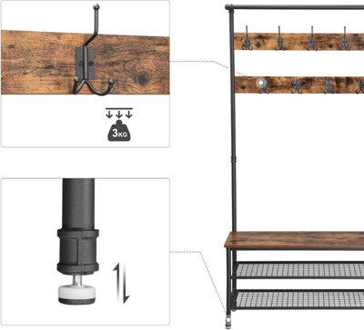 VASAGLE Coat Rack Stand, Large Hall Tree with Bench and Shoe Storage, 9 ...
