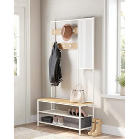 VASAGLE Coat Rack Stand with Shoe Storage, Hall Tree with Mirror, Hooks, Bench, Shoe Shelves, 35 x 98 x 180 cm, Hallway Bedroom