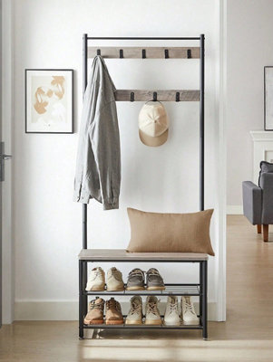 VASAGLE Coat Rack With Shoe Shelf, Entrance Cabinet With Bench, 3-In-1 ...
