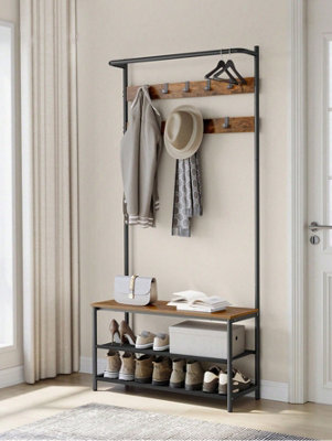 VASAGLE Coat Rack With Shoe Storage, Hall Tree, Coat Stand With Shoe ...