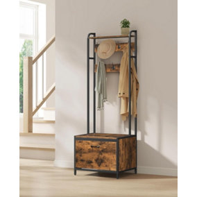 VASAGLE Coat Rack with Shoe Storage, Hall Tree with Bench, 7 Hooks and Top Shelf, for Hallway, Bedroom, Rustic Brown & Black
