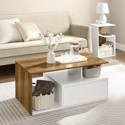 VASAGLE Coffee Table, Cocktail Table, with a Large Drawer, Large Storage,  Modern Style, 55 x 100 x 45 cm, for Living Room