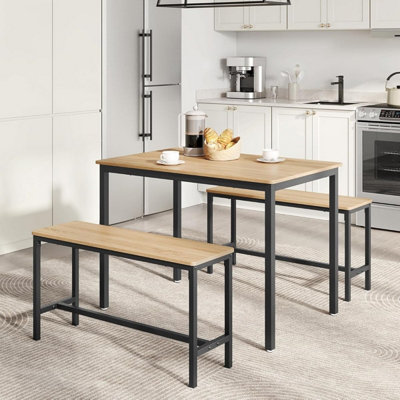 VASAGLE Complete Dining Set, Table with Matching Bench Pair for Family Meals, Golden Oak and Ink Black
