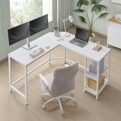 VASAGLE Computer Desk, L-Shaped Corner Desk, Gaming Desk, Workstation with Shelves, Space-Saving, Maple White