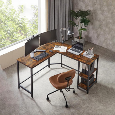 VASAGLE Computer Desk, L-Shaped Writing Workstation, Corner Study Desk with Shelves for Home Office, Space-Saving