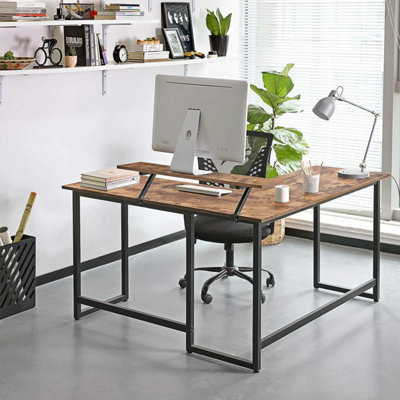 VASAGLE Computer Desk L Shaped Writing Workstation Industrial Corner Desk With Monitor Stand for Home Office Study Writing