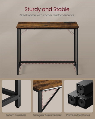 VASAGLE Computer Desk With LED Lights And Built-In Power Outlets, Gaming Desk, Office Desk, 50 X 100 X 76 Cm, Space-Saving, For Study, Home Office, Bedroom, Ebony Black And Ink Black LWD141B92