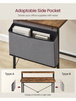 VASAGLE Computer Desk With Monitor Riser, Fabric Pouch, X-Bar ...
