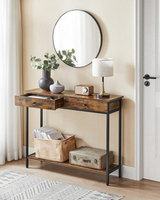 VASAGLE Console Table, Entrance Table, Sofa Table with 2 Drawers, Steel, Stable, Industrial, Rustic Brown and Black