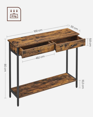 VASAGLE Console Table, Entrance Table, Sofa Table with 2 Drawers, Steel, Stable, Industrial, Rustic Brown and Black