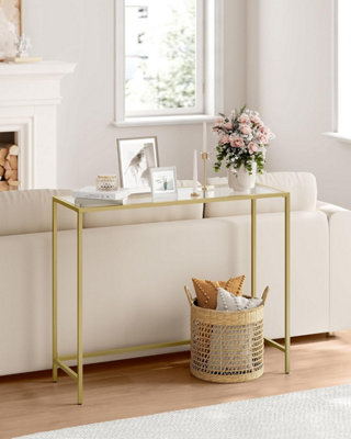 VASAGLE Console Table, Side Table, Tempered Glass Tabletop, Modern Sofa Table, Easy Assembly, Pale Gold and Transparent