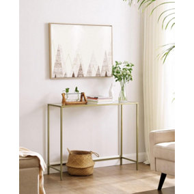 VASAGLE Console Table, Tempered Glass Table, Modern Sofa or Entryway Table, Metal Frame, Sturdy, Adjustable Feet, for Living Room