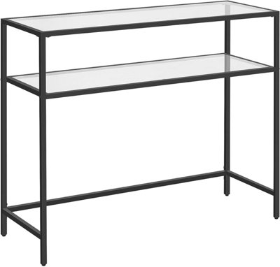 VASAGLE Console Table, Tempered Glass Table, Modern Sofa or Entryway Table, Steel Frame, 2 Shelves, Adjustable Feet