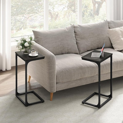 VASAGLE Contemporary Duo, C-Shaped Side Tables with Metal Base, Grey Oak and Ink Black