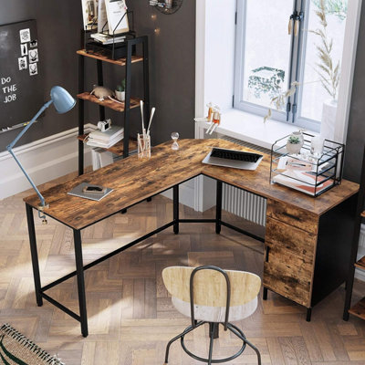 VASAGLE Corner Desk L Shaped Computer Desk Office Desk with Cupboard and Drawer Study Space Saving Easy Assembly Steel
