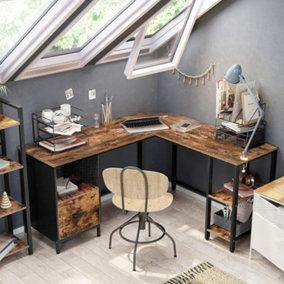 VASAGLE Corner Desk, L-Shaped Computer Desk, Office Desk with Cupboard and Hanging File Cabinet, 2 Shelves, Home Office
