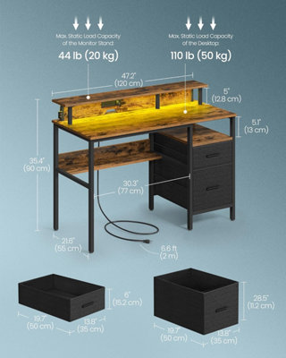 VASAGLE Corner Desk with LED Lighting and Integrated Power Outlets, Computer Station, Rustic Brown