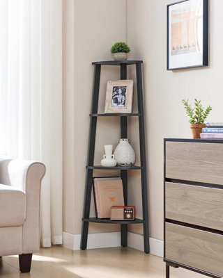 VASAGLE Corner Shelf Unit 4 Tier Corner Shelf Ladder Shelf Bookshelf or Plant Stand Industrial Charcoal