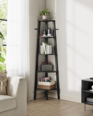 VASAGLE Corner Unit, 5-Tier Industrial Ladder Display Stand, Charcoal Gray and Matte Black