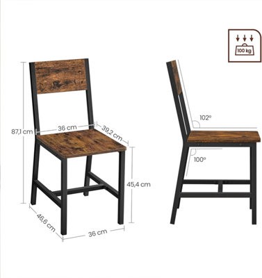 VASAGLE Dining Chair Set of 2, Steel Frame, Industrial Dining Room, Living Room, Kitchen, Rustic Brown and Black