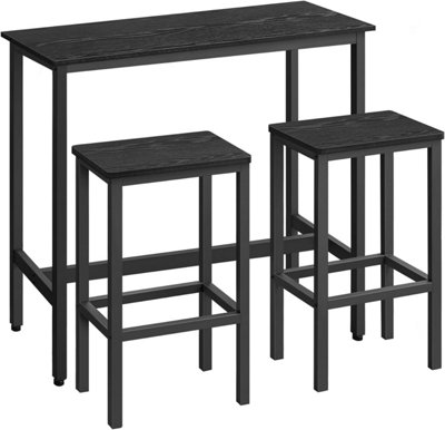 VASAGLE Dining Table Set, Bar Table and Stools, Breakfast Bar Table with 2 Bar Stools, Steel Frame, Ebony Black and Ink Black