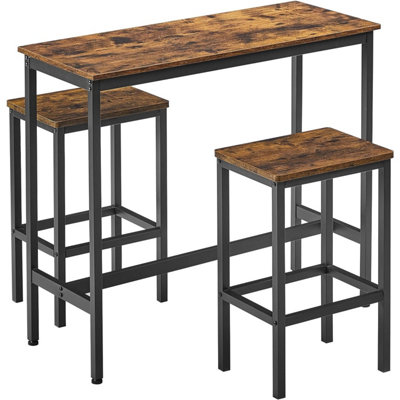 VASAGLE Dining Table Set, Bar Table and Stools Set, Breakfast Bar Table with Bar Stools Set of 2, Industrial Steel Frame